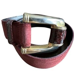 Vintage Womans Suede Belt S Burgundy Gold Leather Shop High Waist Whimsigoth